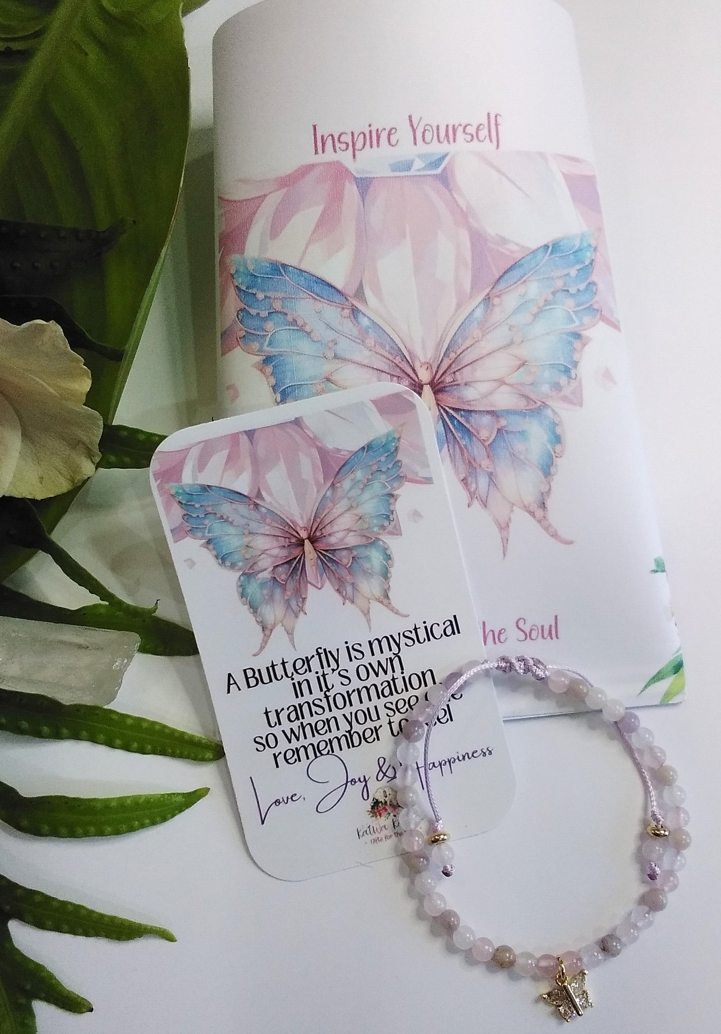 butterfly bracelet, mini gemstone bracelet, Happiness, A butterfly is mystical in it's own transformation, mini affirmations, positive affirmations, tiny intentions