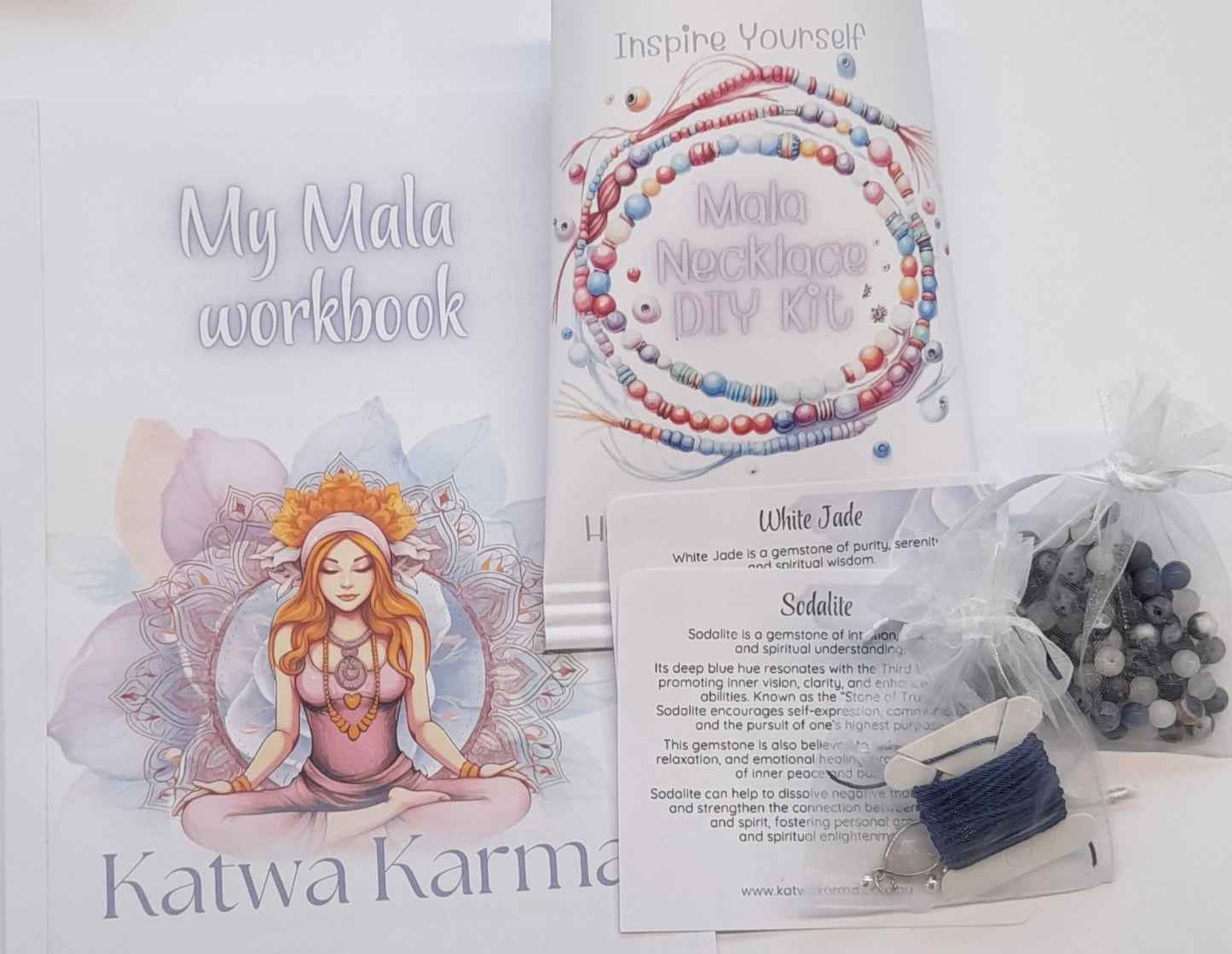 sodalite, white jade diy mala kit, Japa Meditation