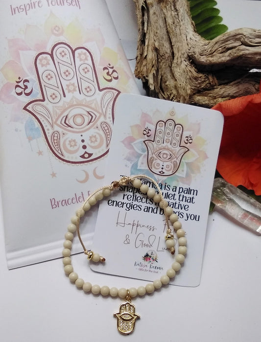 Hamsa Hand, Bracelet, Good luck bracelet, affirmations, protection, mini affirmations, positive affirmations, tiny intentions, gemstone bracelet