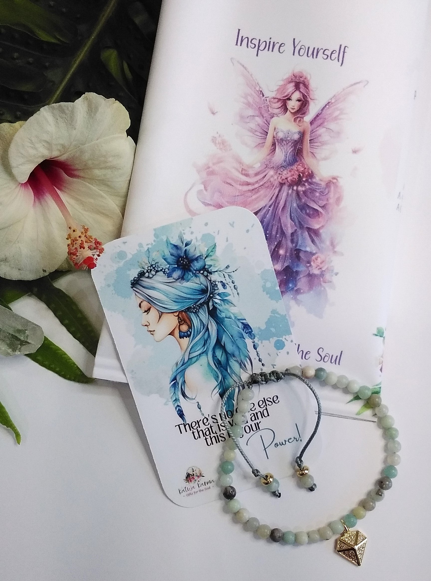 "affirmation", "Gift", Inspire", "birthday", "Meditation", "mindful gift", "Yoga", "amazonite", "Positive". "soulful", "calm", mini affirmations, positive affirmations, tiny intentions, There's no one else that is you and that is your Power, gemstone bracelet